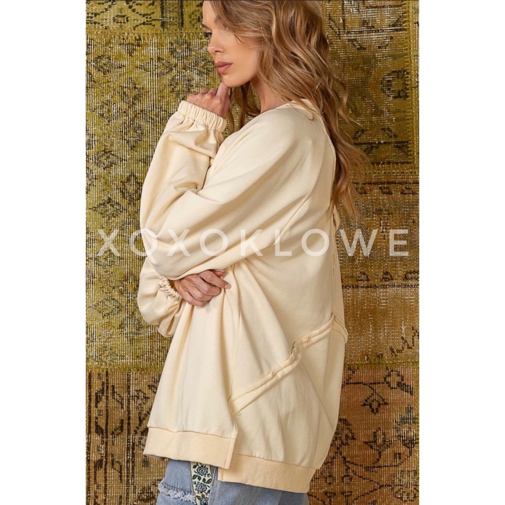 POL Butter Cream French Terry Criss Cross Back Pullover | Slouchy Fit - Picture 7 of 13
